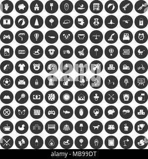 Pépinière 100 icons set cercle noir Illustration de Vecteur