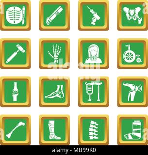 Les outils en os orthopédiste icons set carré vert vector Illustration de Vecteur