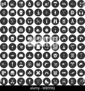 100 outfit icons set cercle noir Illustration de Vecteur