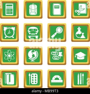 L'éducation scolaire icons set carré vert vector Illustration de Vecteur