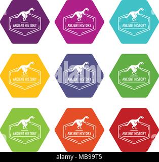 Jurassic icons set 9 vector Illustration de Vecteur