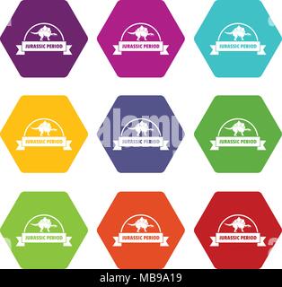 Période jurassique icons set 9 vector Illustration de Vecteur