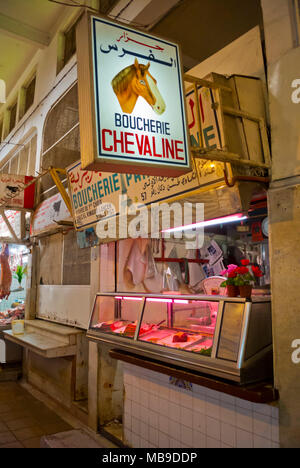 Blocage de la viande de cheval, Marche Central, le marché central, Casablanca, Maroc, Afrique du Nord Banque D'Images