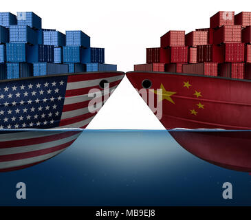 Chine États-Unis guerre commerciale et les tarifs américains ou chinois tarif comme deux navires de fret comme une imposition économique différend au sujet de l'importation et l'exportation. Banque D'Images