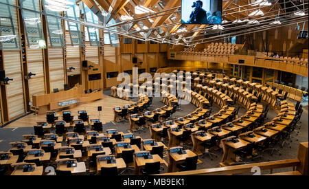 Vue de l'intérieur de l'hémicycle au bâtiment du parlement écossais à Holyrood, Édimbourg, Écosse, Royaume-Uni Banque D'Images