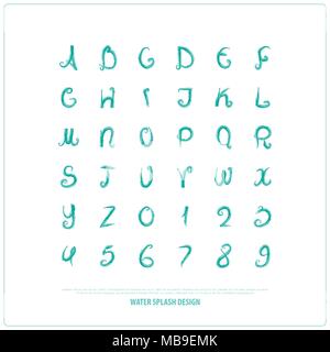 Alphabet dessiné à la main des lettres et des chiffres. vector aquarelle, font type design. handcrafted symboles lettrage, le pinceau aquarelle t'écrire la composition. Illustration de Vecteur