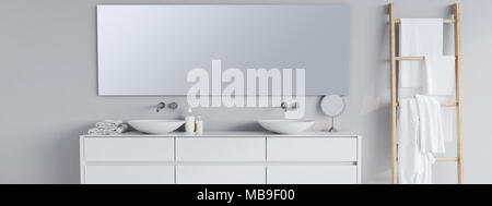 Nouvelle salle de bains moderne avec une police miroir. Le rendu 3D Banque D'Images