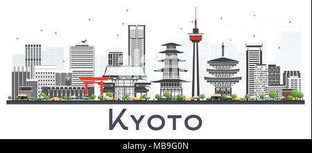 Japon Kyoto City Skyline avec bâtiments gris isolé sur blanc. Vector Illustration. Les voyages d'affaires ou tourisme Concept avec des bâtiments modernes. Illustration de Vecteur