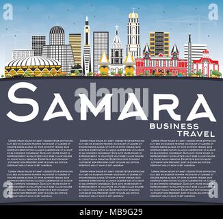 Samara Russie Ville avec des bâtiments, de couleur bleu ciel et l'espace de copie. Vector Illustration. Les voyages d'affaires et tourisme Concept Illustration de Vecteur