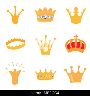 Ensemble d'icônes de la couronne d'or. Des éléments isolés de vecteur pour logo, étiquette, jeu, l''hôtel, une application de conception. Royal king, queen, princess crown. Illustration de Vecteur