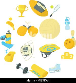 Articles de sport icons set, cartoon style Illustration de Vecteur