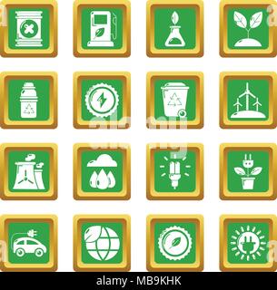 Ecology icons set carré vert vector Illustration de Vecteur