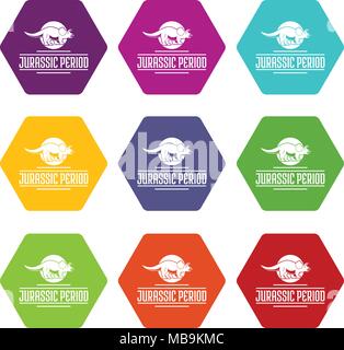 Période jurassique icons set 9 vector Illustration de Vecteur