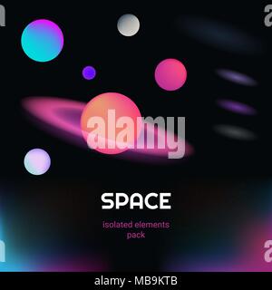 Espace futuriste et réaliste vecteur éléments exposés. Cosmos 3d neon light bright light planètes et incandescent. Template design isolé sur ba noir Illustration de Vecteur