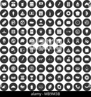 Sandwich 100 icons set cercle noir Illustration de Vecteur