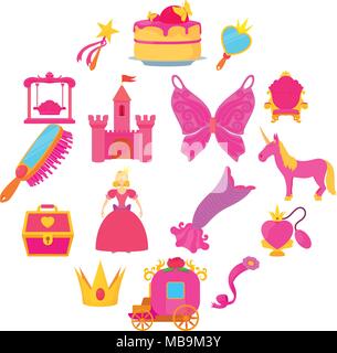 Accessoires princesse icons set, cartoon style Illustration de Vecteur