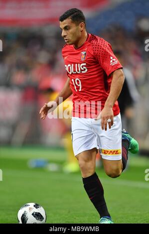 Saitama, Japon. Apr 7, 2018. Andrew Nabbout (REDS) Football/soccer : 2018 J1 match de championnat entre Urawa Red Diamonds 1-0 Vegalta Sendai à Saitama Stadium 2002 à Saitama, Japon . Credit : AFLO/Alamy Live News Banque D'Images