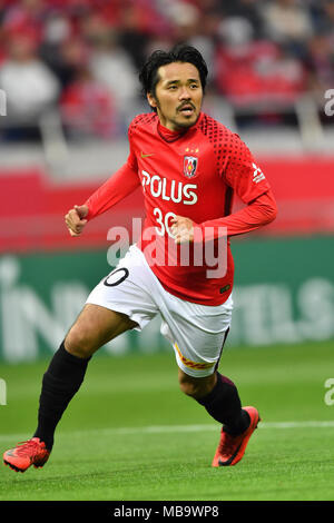 Saitama, Japon. Apr 7, 2018. Shinzo Koroki (REDS) Football/soccer : 2018 J1 match de championnat entre Urawa Red Diamonds 1-0 Vegalta Sendai à Saitama Stadium 2002 à Saitama, Japon . Credit : AFLO/Alamy Live News Banque D'Images
