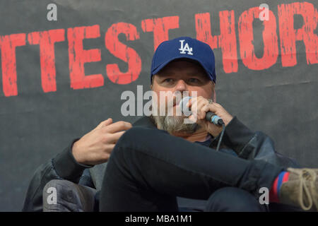 DORTMUND, ALLEMAGNE - le 8 avril : l'Acteur Tyler Labine (Tucker & Dale vs Evil, Reaper, Deadbeat) au week-end d'Enfer, un jour deux (7-8 avril 2018) sur le thème de l'horreur fan convention. Photo : Markus Wissmann/Alamy Live News Banque D'Images