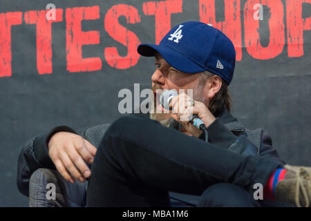 DORTMUND, ALLEMAGNE - le 8 avril : l'Acteur Tyler Labine (Tucker & Dale vs Evil, Reaper, Deadbeat) au week-end d'Enfer, un jour deux (7-8 avril 2018) sur le thème de l'horreur fan convention. Photo : Markus Wissmann/Alamy Live News Banque D'Images