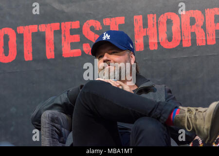 DORTMUND, ALLEMAGNE - le 8 avril : l'Acteur Tyler Labine (Tucker & Dale vs Evil, Reaper, Deadbeat) au week-end d'Enfer, un jour deux (7-8 avril 2018) sur le thème de l'horreur fan convention. Photo : Markus Wissmann/Alamy Live News Banque D'Images