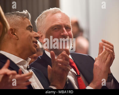 Londres, Royaume-Uni. 9 avril 2018. Parti travailliste de Londres le lancement de la campagne électorale locale. Événement est assisté par Sadiq Khan, Maire de Londres et le dirigeant syndical Jeremy Corbyn. Crédit : Matthieu Chattle/Alamy Live News Banque D'Images