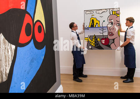 Femme, Oiseau de Joan Miro, est de 10-15m$ avec la vie encore avec la tête en mode paysage par Roy Lichtenstein, est $7-10m - La collection de Morton et Barbara Mandel, y compris des chefs-d'étendant sur plusieurs des plus importants mouvements artistiques du 20e siècle, qui devrait rapporter 75 millions de dollars pour la charité. Dans le cadre de Sotheby's, contemporain d'art impressionniste et moderne vente new-yorkaise. Sur l'affichage à New Bond Street. Crédit : Guy Bell/Alamy Live News Banque D'Images