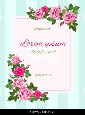 Vector vintage wedding invitations avec des roses rose pâle sur le fond vert. Floral design pour carte de souhaits Illustration de Vecteur