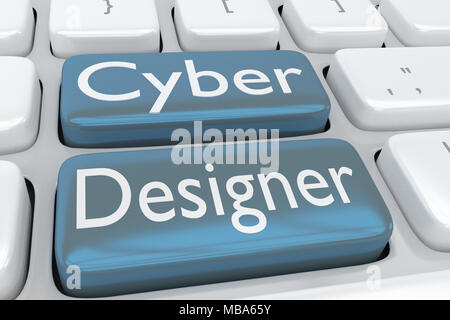 3D illustration de clavier de l'ordinateur avec le script Cyber Designer sur deux boutons adjacents Banque D'Images