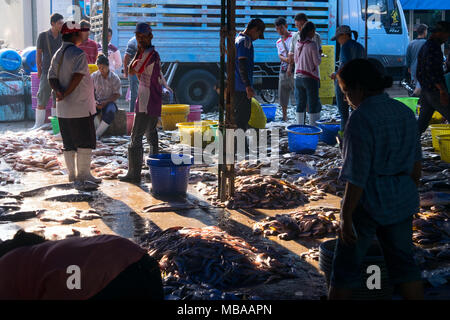 KOH CHANG, THAÏLANDE - 22 janvier 2015 : vente de poisson frais dans un marché de rue en Thaïlande Banque D'Images