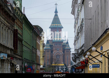 Vue de la cathédrale principale dans le centre-ville de Timisoara, Roumanie Banque D'Images