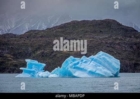 Le lac Grey, iceberg détaché du glacier Grey, parc national Torres del Paine, Patagonie, Chili Banque D'Images