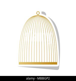 Cage à oiseaux signe. Vecteur. L'icône de dégradé d'or blanc avec le contour et l'ombre gris tourné à fond blanc. Illustration de Vecteur