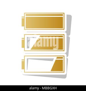 Définir des indicateurs de charge de la batterie. Vecteur. L'icône de dégradé d'or blanc avec le contour et l'ombre gris tourné à fond blanc. Illustration de Vecteur