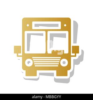 Inscrivez-Bus illustration. Vecteur. L'icône de dégradé d'or blanc avec le contour et l'ombre gris tourné à fond blanc. Illustration de Vecteur