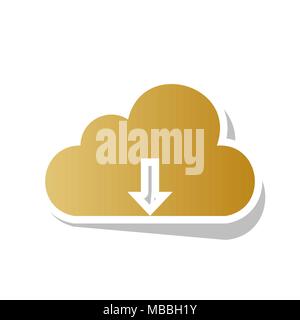 La technologie Cloud signe. Vecteur. L'icône de dégradé d'or blanc avec le contour et l'ombre gris tourné à fond blanc. Illustration de Vecteur