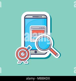 Smartphone avec les icônes d'e-mail marketing sur fond bleu, vector illustration Illustration de Vecteur