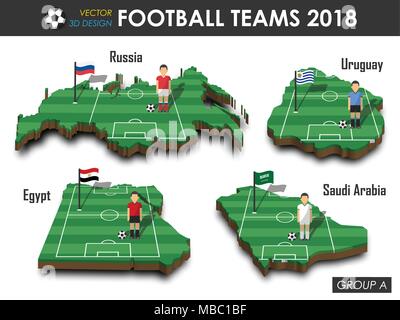 Les équipes de soccer national 2018 un groupe . Joueur de football et d'un drapeau sur la conception 3D Carte pays . fond isolé . Vecteur de champion du monde international Illustration de Vecteur