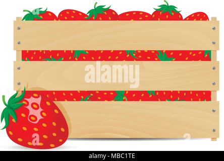 Les fraises sucrées dans un coffret en bois isolé sur fond blanc Illustration de Vecteur