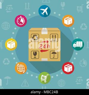 Service de livraison 24 heures télévision concept design, illustration vectorielle. Illustration de Vecteur