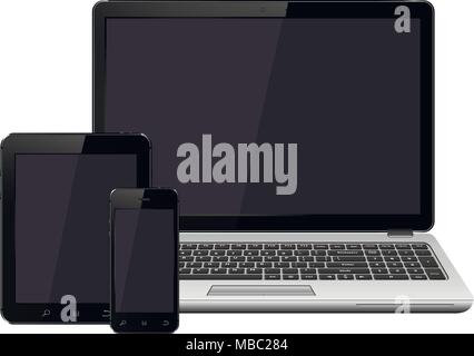 Aptop, smartphone et tablette avec écran vide immersive isolé sur fond blanc. Vector illustration Illustration de Vecteur