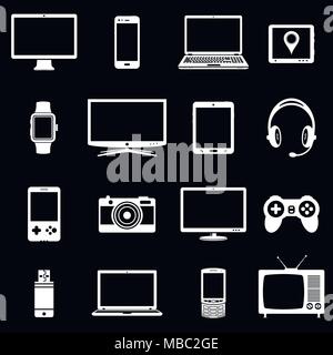 Les appareils numériques modernes et de gadgets électroniques icônes blanches sur fond noir. Vector illustration. Illustration de Vecteur