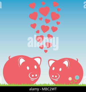 Rose amoureux des cochons. Couple de porcs. Vector illustration Illustration de Vecteur