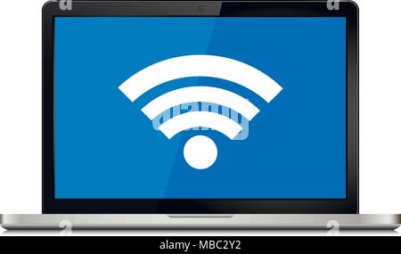 Une connexion Wi-Fi gratuite icône sur l'écran du portable. La technologie sans fil, connexion Wi-Fi au réseau local, connexion réseau sans fil (Wi-Fi), concepts. Vector illustration. Illustration de Vecteur