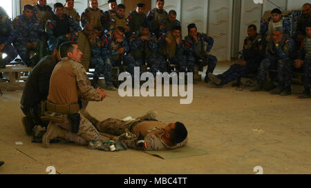 Des soldats iraquiens attaché à Commando Company, 1er Bataillon, 4e Brigade, recevoir une classe de combat à l'Besemaya lifesavers gamme complexe, l'Iraq, Feb, 14, 2018. Depuis 2014, l'exploitation inhérents Résoudre les membres ont construit capacité de référence de plus de 130 000 les forces de sécurité irakiennes formées à l'encontre de l'ISIS les forces de sécurité irakiennes, il est temps d'améliorer ces capacités à prévenir la résurgence d'ISIS et d'assurer la stabilité au sein de leur nation. (U.S ARMY Banque D'Images