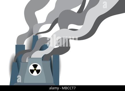 L'énergie nucléaire ou de l'usine Usine avec fumeurs remorquer et tuyau isolé sur fond blanc Illustration de Vecteur