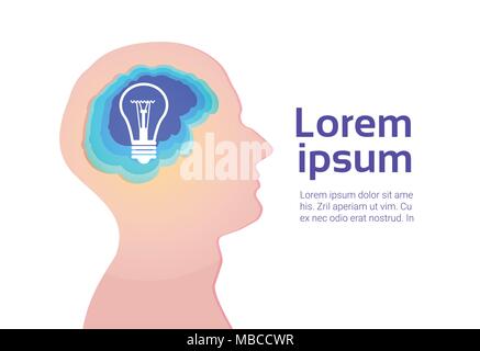 Tête humaine Silhouette Profil Avec cerveau ampoule sur fond blanc Illustration de Vecteur