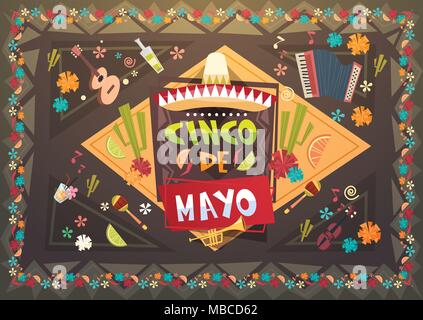 Le Cinco de Mayo mexicain fond Festival Holiday Greeting Card Background Illustration de Vecteur