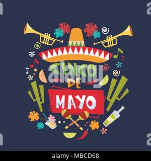 Le Cinco de Mayo mexicain d'arrière-plan Maison de vacances Carte de Vœux ou de conception d'Affiches Illustration de Vecteur