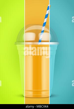Tasse en plastique avec smoothie et tube. Illustration de Vecteur